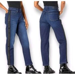 Karl Lagerfeld Paris Straight Leg Logo Mid Rise Blue Jeans 4 Women's